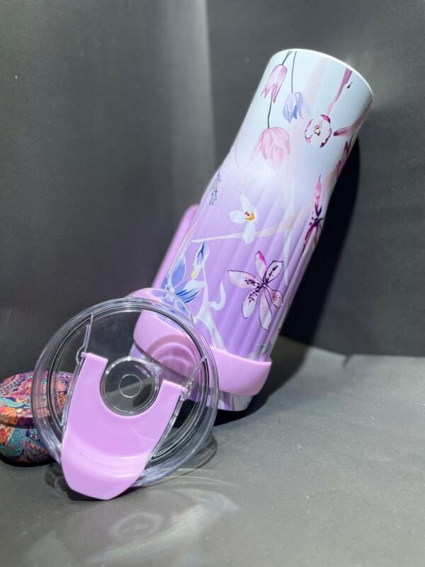 Floral Print Handle Stainless Steel Tumbler – Pink